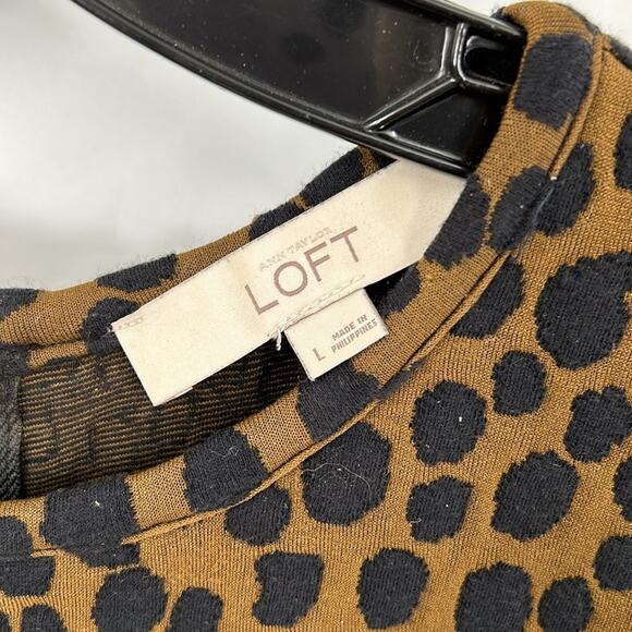 Ann Taylor Loft Olive Green & Navy Polka Dot Long Sleeve Dress size Large - Picture 4 of 11